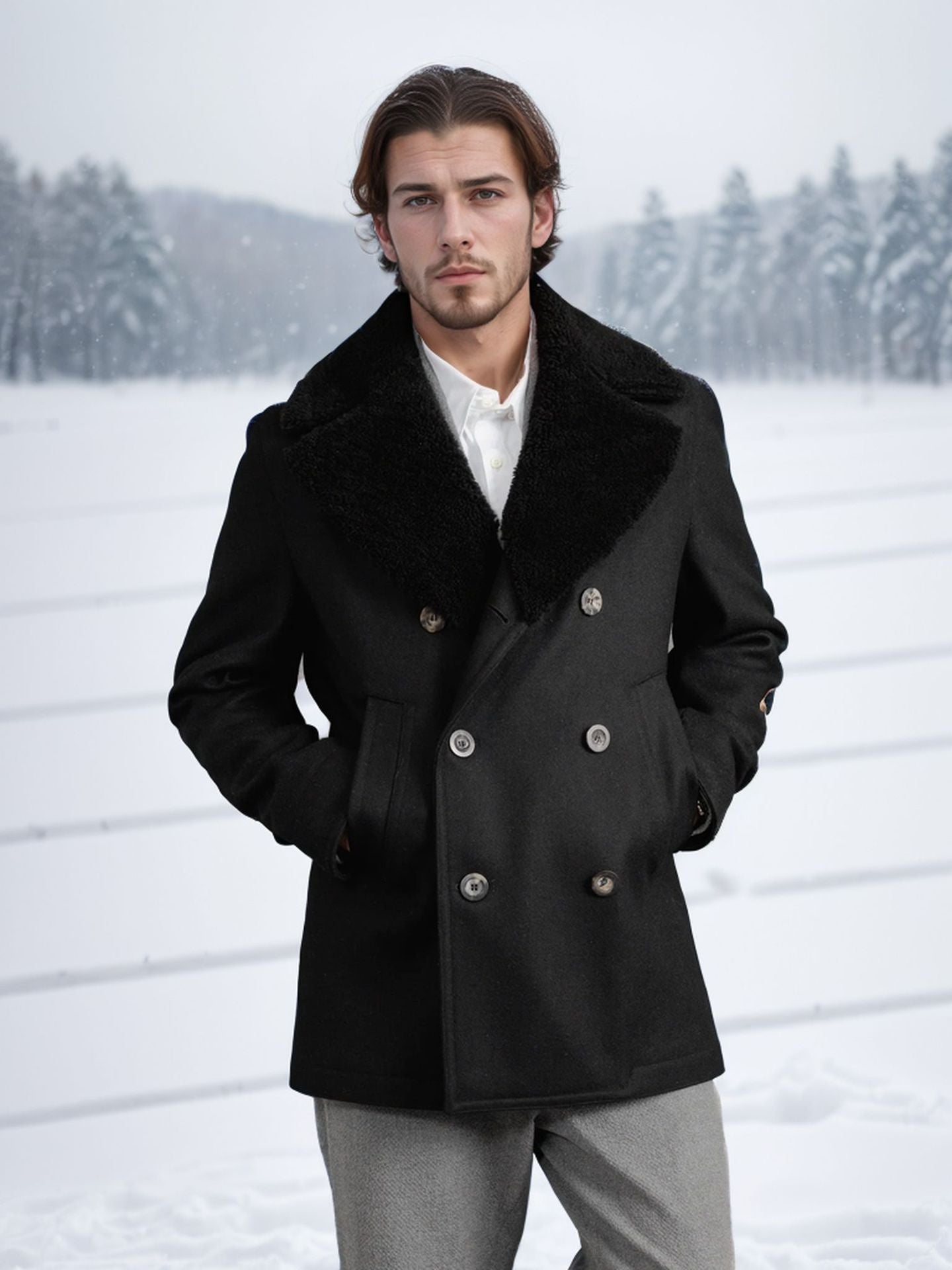 Manteau de laine pour homme à col contrastant Berg-Feldt