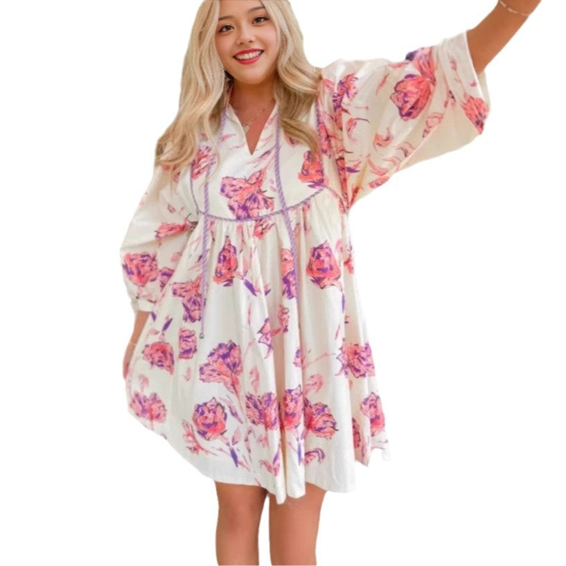 Robe chemise pour femme, décontractée, à motif floral et coupe évasée de berg-feldt