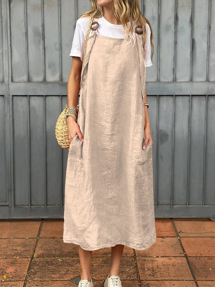 Robe longue décontractée en lin à bretelles avec poches pratiques pour femme Berg-Feldt