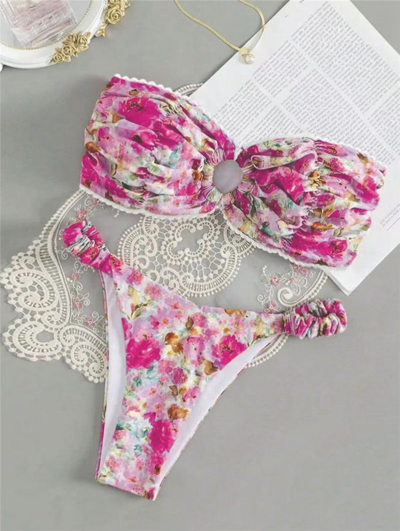 Haut de bikini bandeau volanté à imprimé floral pour femme berg-feldt