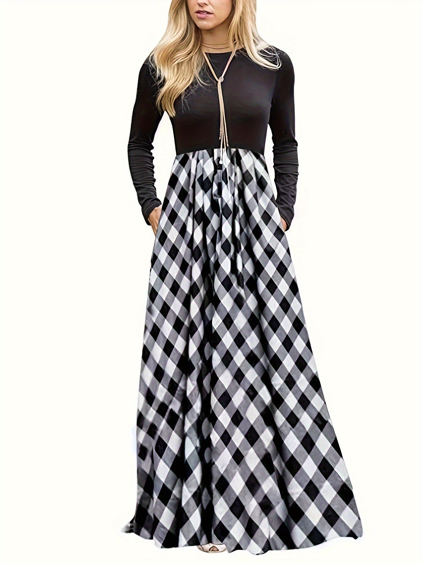 Robe longue pour femme avec motif à carreaux moderne et manches longues Berg-Feldt