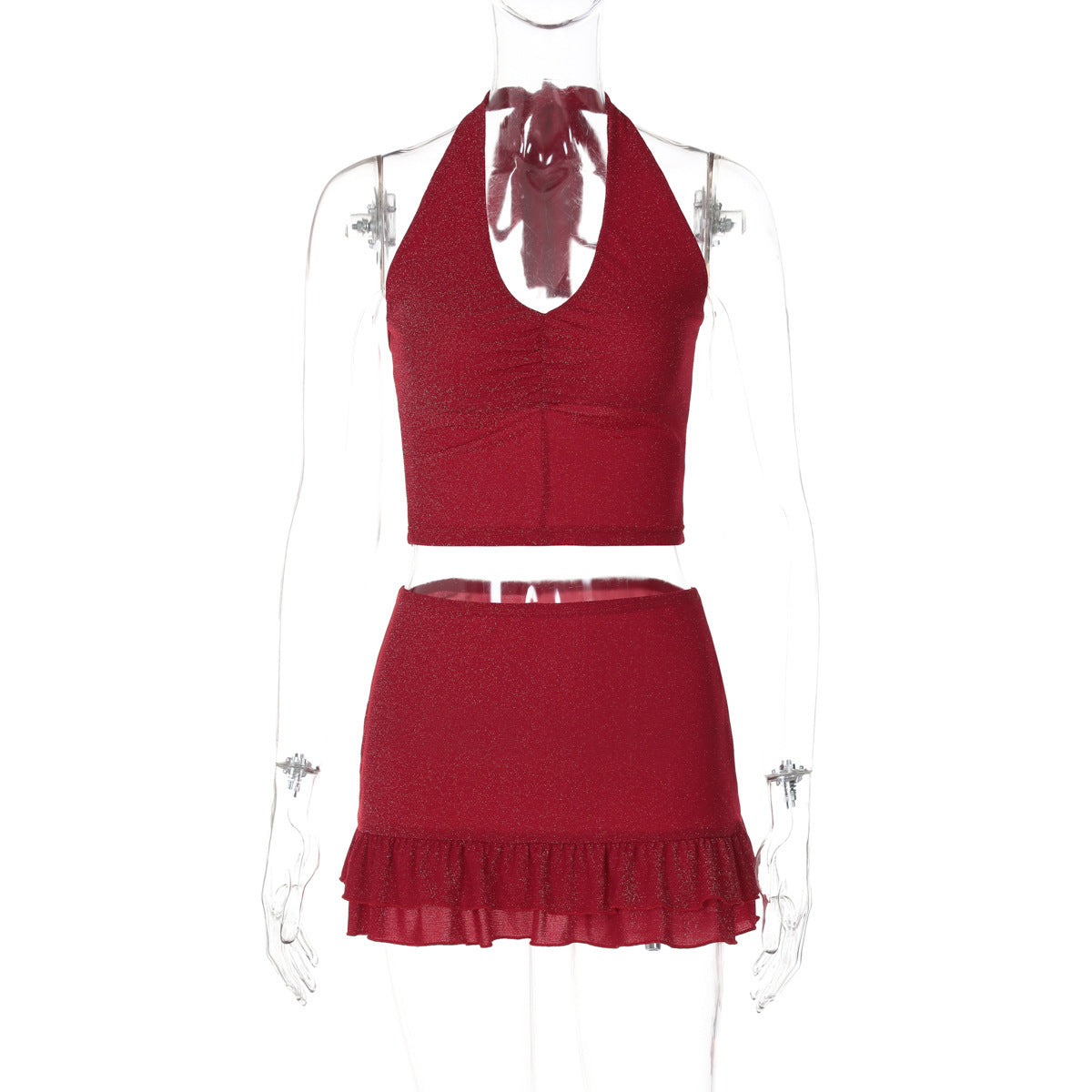 Ensemble haut court et jupe pour femme à paillettes et volants de berg-feldt