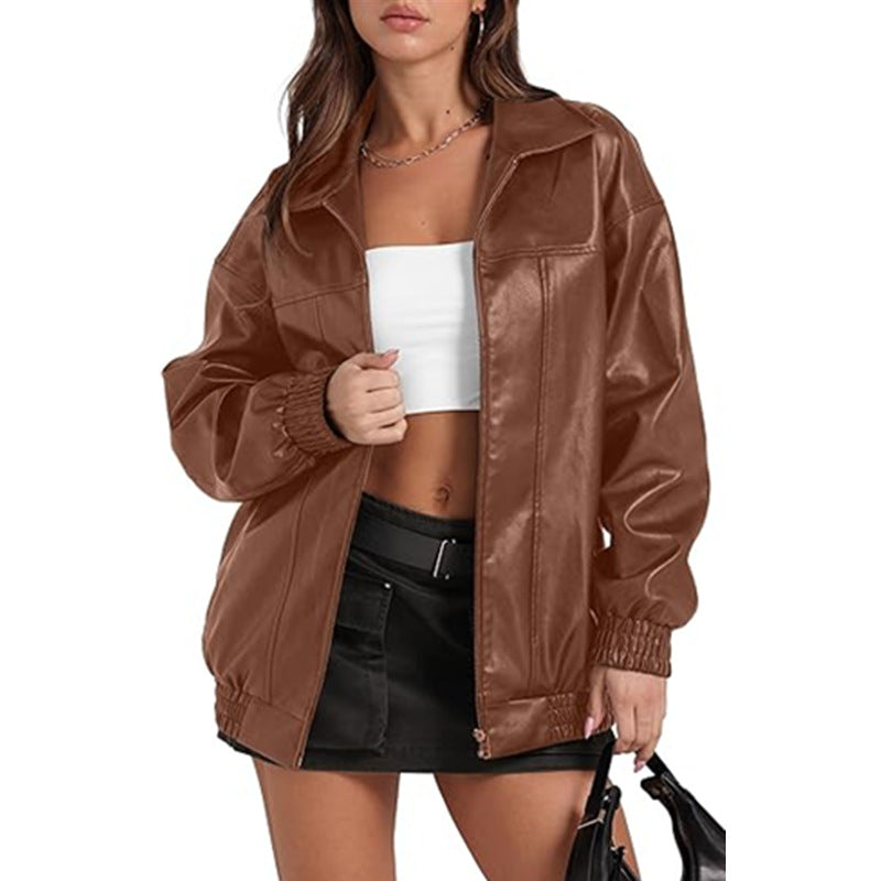 Veste en similicuir Berg-Feldt pour femme avec manches larges et poignets élastiques