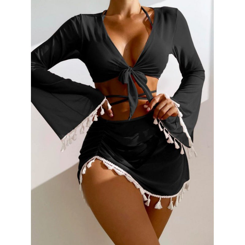Ensemble Robe de plage et Maillot de bain avec pompons, fluide, Femme de berg-feldt