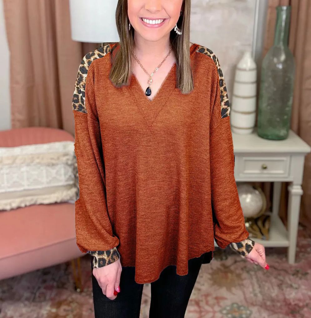 Berg-Feldt Blouse pour femme à col en V et imprimé animal, coupe décontractée