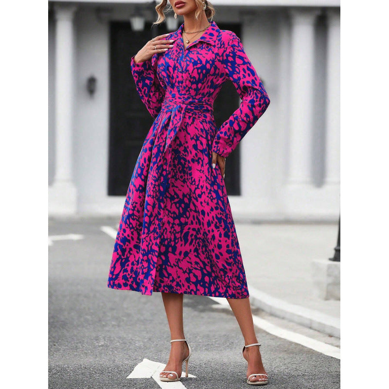 Robe mi-longue à imprimé animal et ceinture berg-feldt pour femme