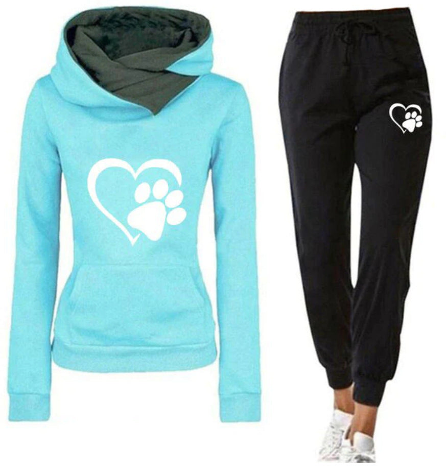 Ensemble douillet sweat à capuche et jogging pour femme avec imprimé cœur et patte de berg-feldt