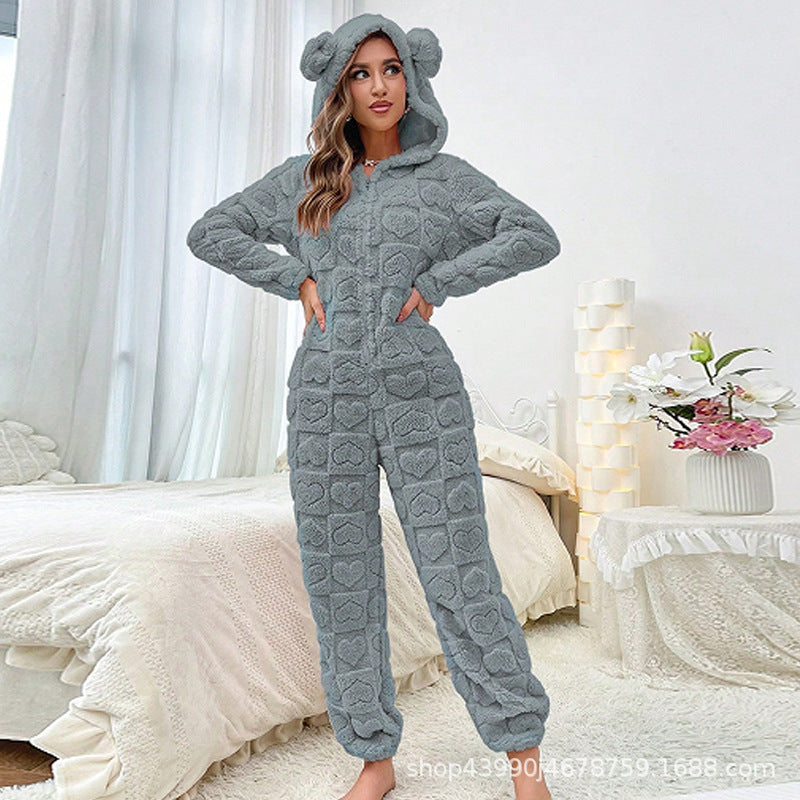 Combinaison Pyjama Polaire Douillette à Capuche pour Femme Berg-Feldt