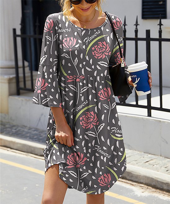 Robe trapèze décontractée pour femme avec manches cloche et motif floral, de berg-feldt