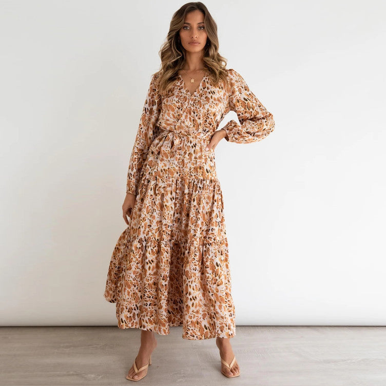 Robe longue florale berg-feldt pour femme avec taille froncée et manches longues