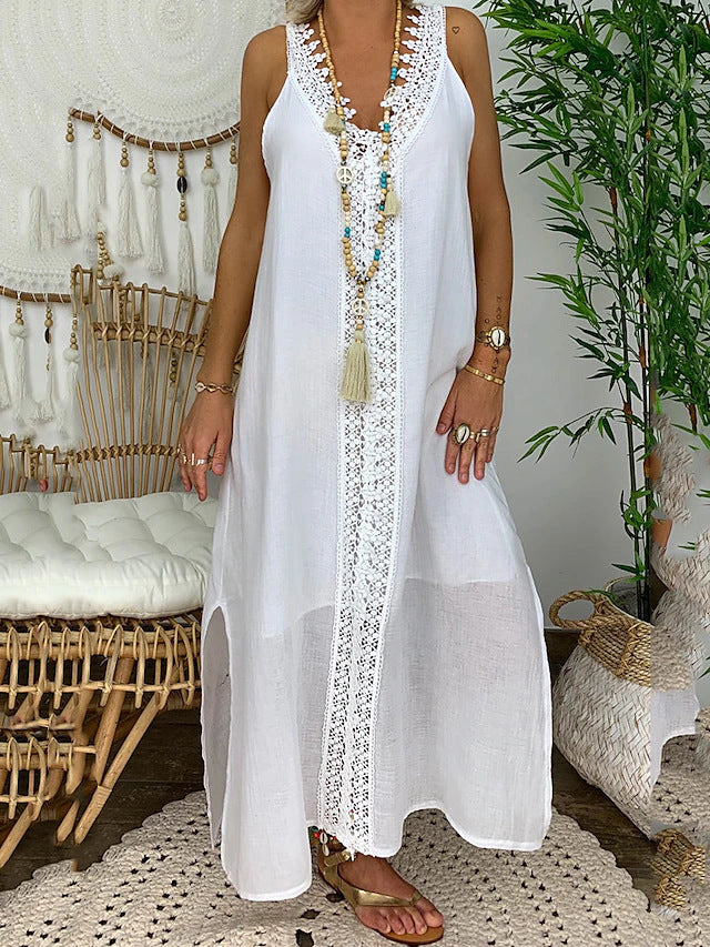 Robe longue de plage pour femme Berg-Feldt avec élégante bordure en dentelle et fentes latérales