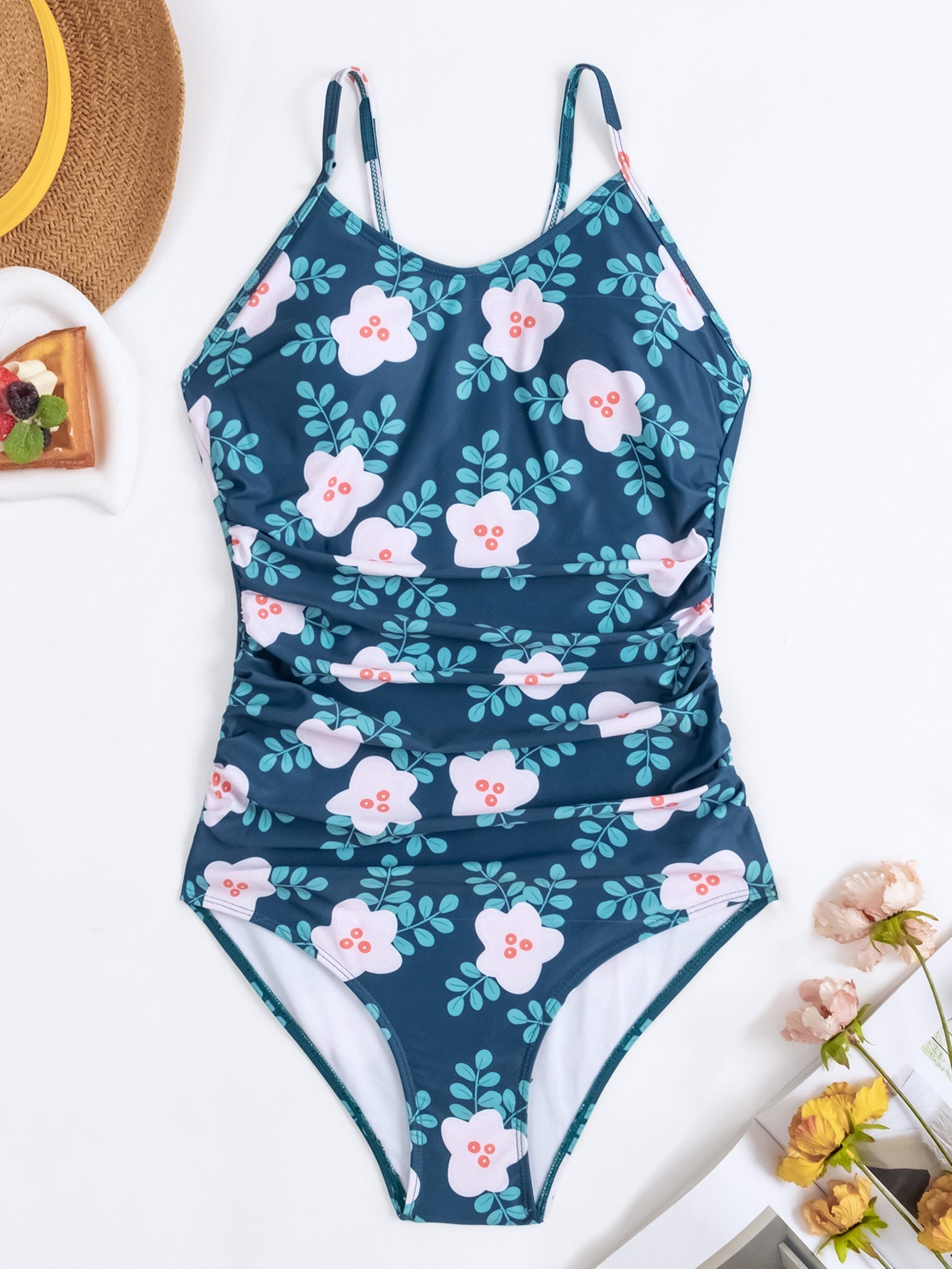 Maillot de bain Berg-Feldt pour femme, imprimé floral, avec fronces élégantes