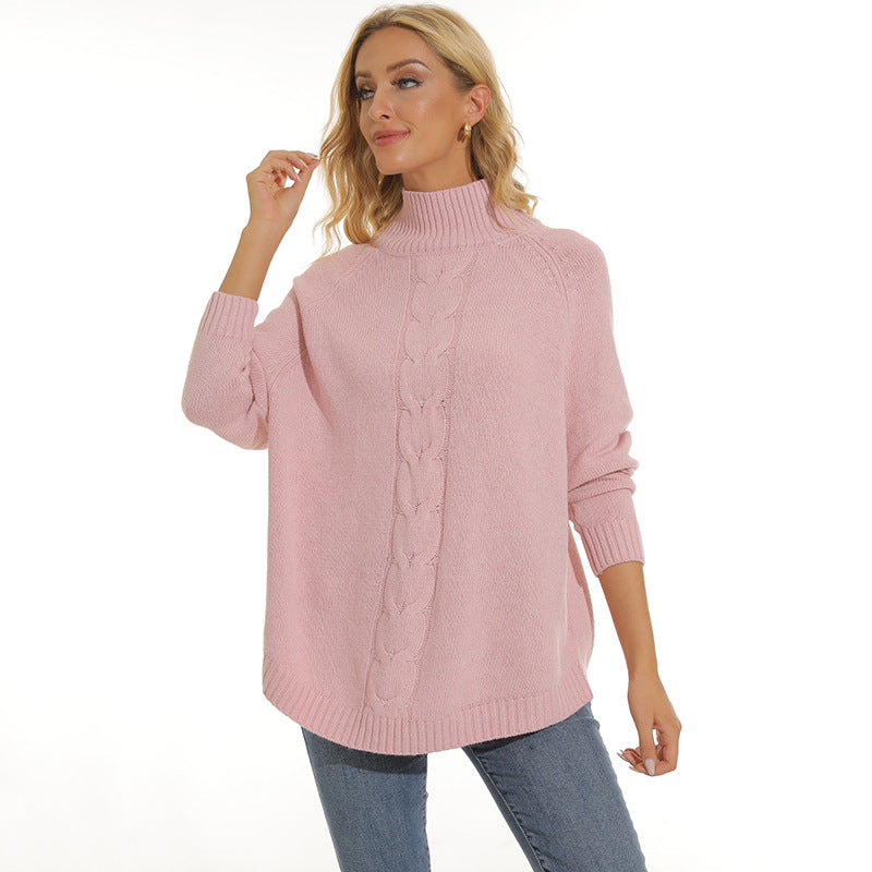 Pull tricoté à grosses mailles pour femme avec col montant et torsades modernes Berg-Feldt
