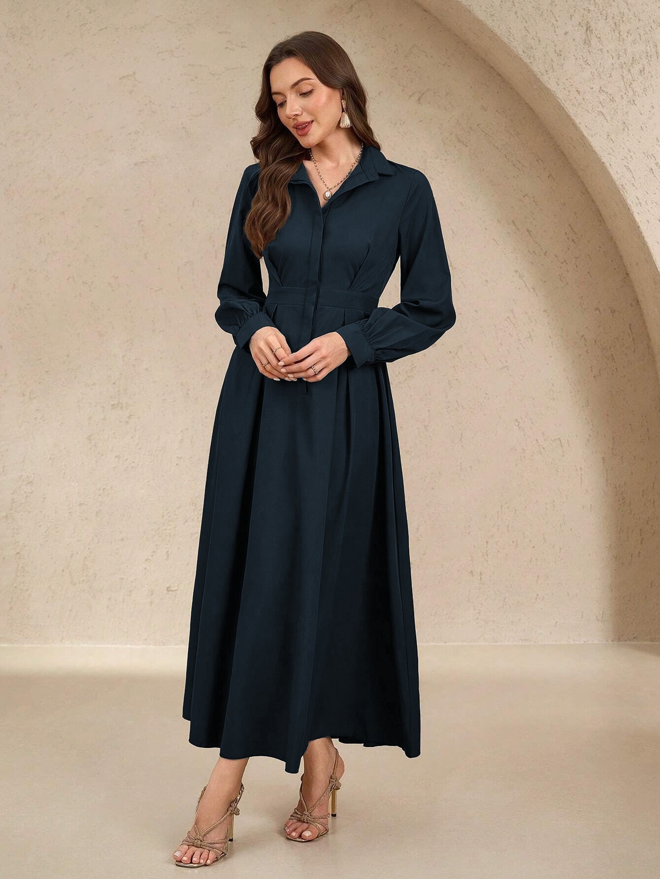 Damen Robe chemisier élégante avec jupe évasée et poches pratiques Berg-Feldt