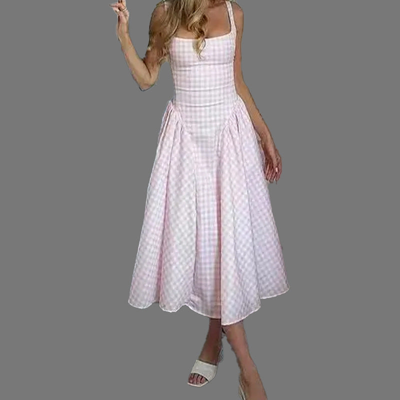 Berg-Feldt Robe longue à carreaux avec poches pour femme