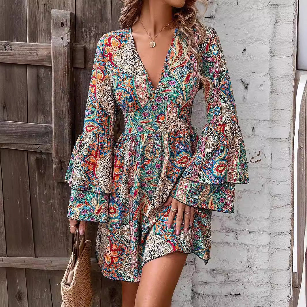 Mini-robe femme à manches volantées évasées et motif cachemire Berg-Feldt