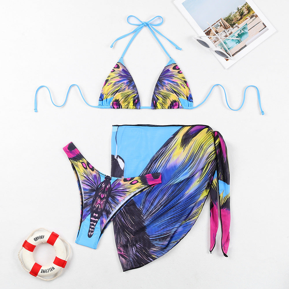 Ensemble bikini pour femme berg-feldt, haut triangle et jupe portefeuille transparente