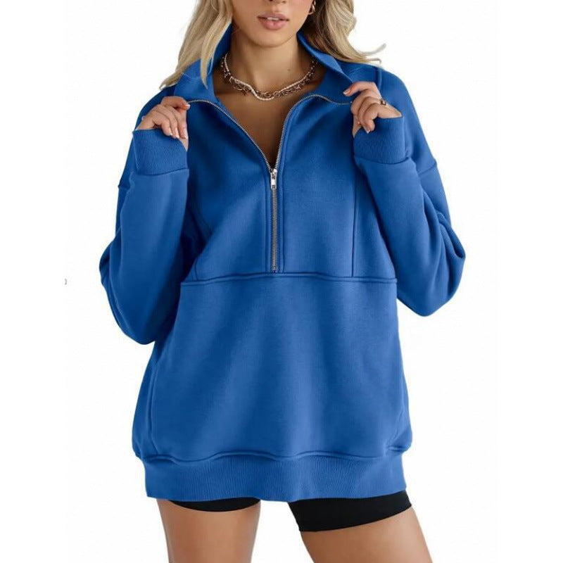 Damen Sweatshirt mit halbem Reißverschluss und oversized Schnitt Berg-Feldt