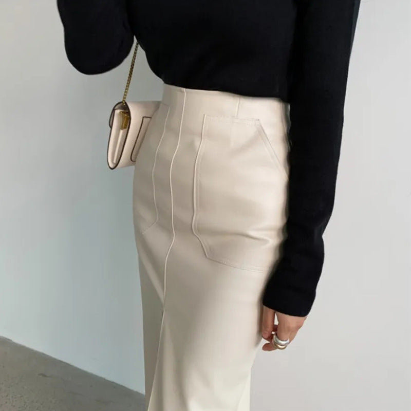 Jupe midi femme en similicuir de qualité avec fente latérale Berg-Feldt