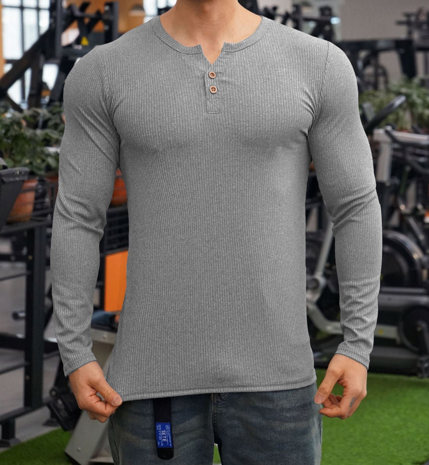 Herren Langarmshirt mit strukturiertem Design und Knopfleiste Berg-Feldt