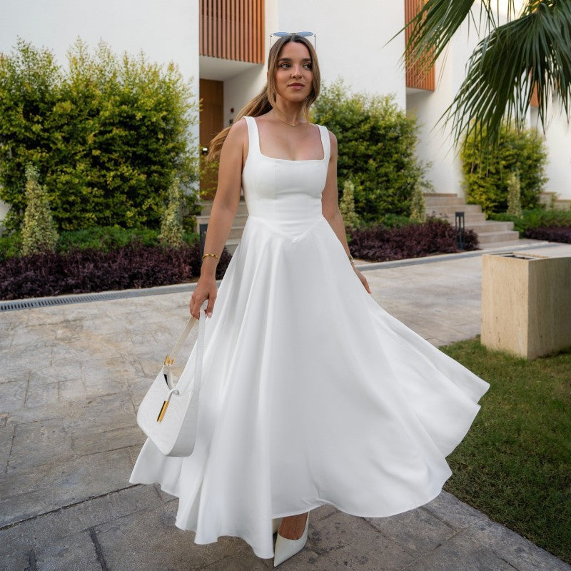 Damen robe longue élégante à la coupe trapèze de rêve et au col carré chic Berg-Feldt