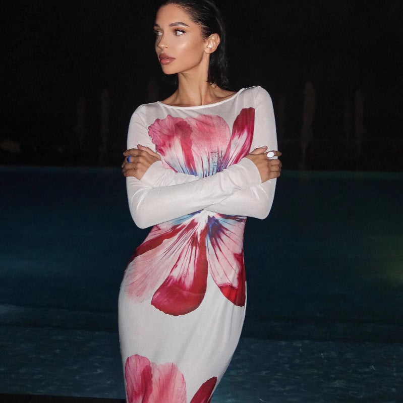 Robe midi élégante à manches longues et motif floral par berg-feldt