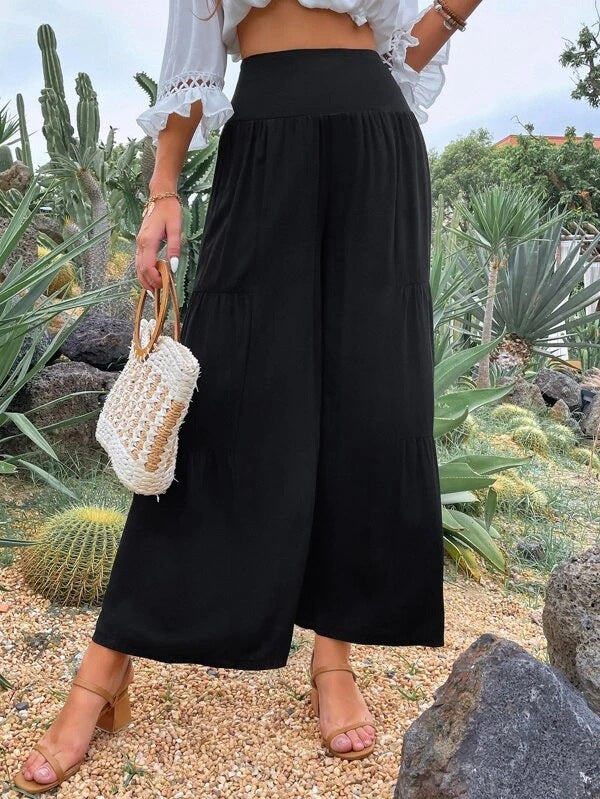 Sommerhose für Damen, weit geschnitten, hoher Bund, Volants, berg-feldt