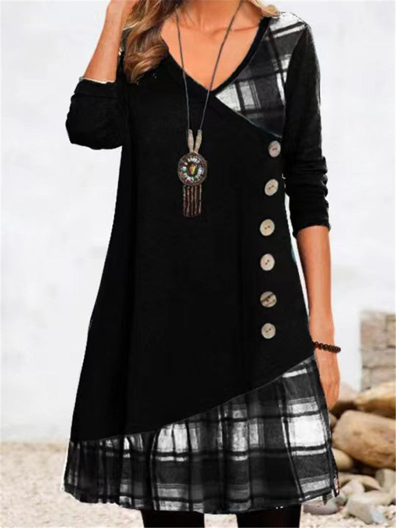 Robe décontractée asymétrique pour femme avec ourlet à carreaux et détails boutonnés Berg-Feldt