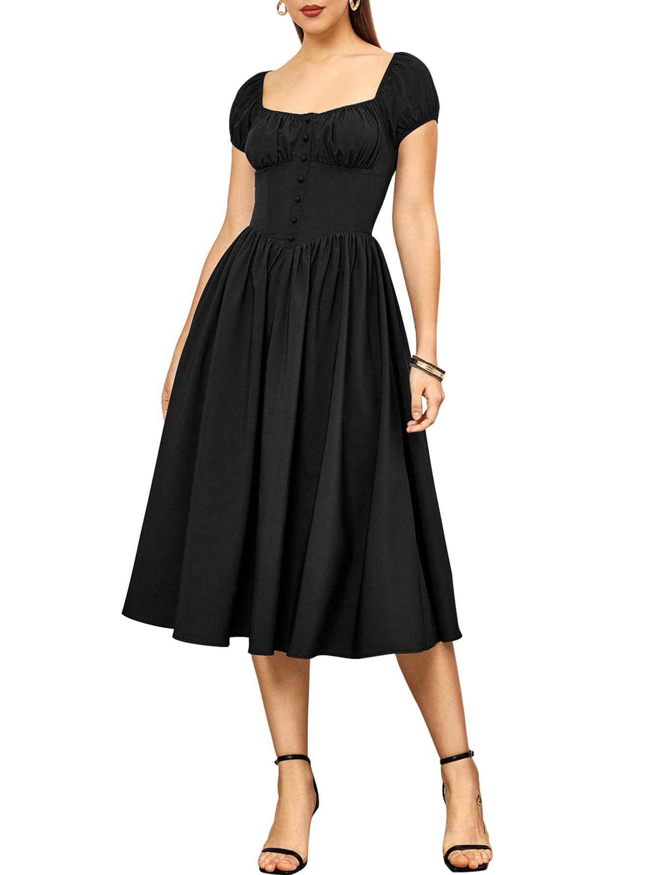 Robe Berg-Feldt pour femme : Coupe midi ajustée avec manches bouffantes