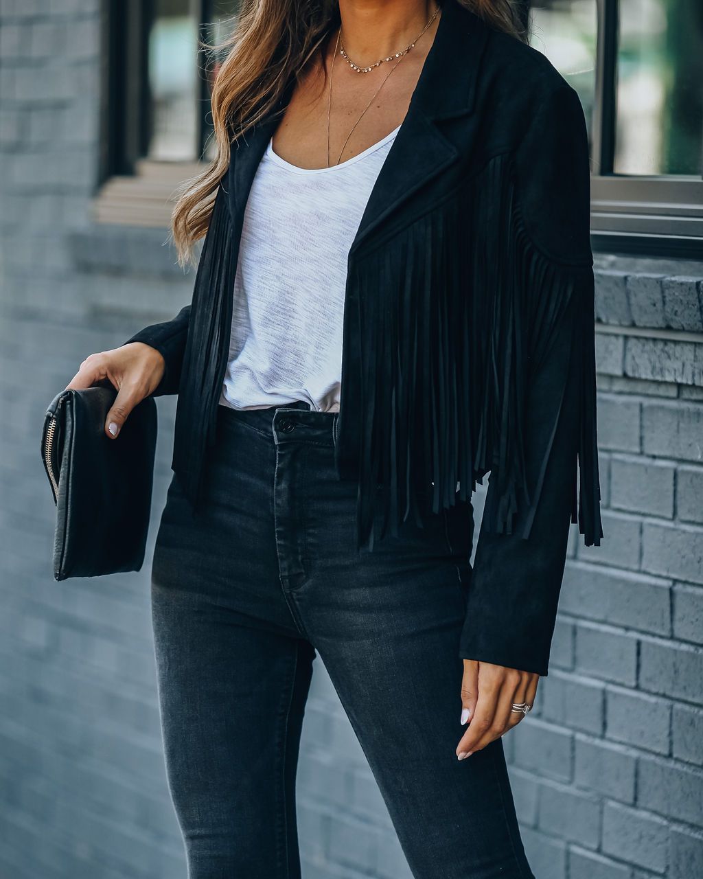 Berg-Feldt | Revers Langarm Fransen Crop Hippie Jacke