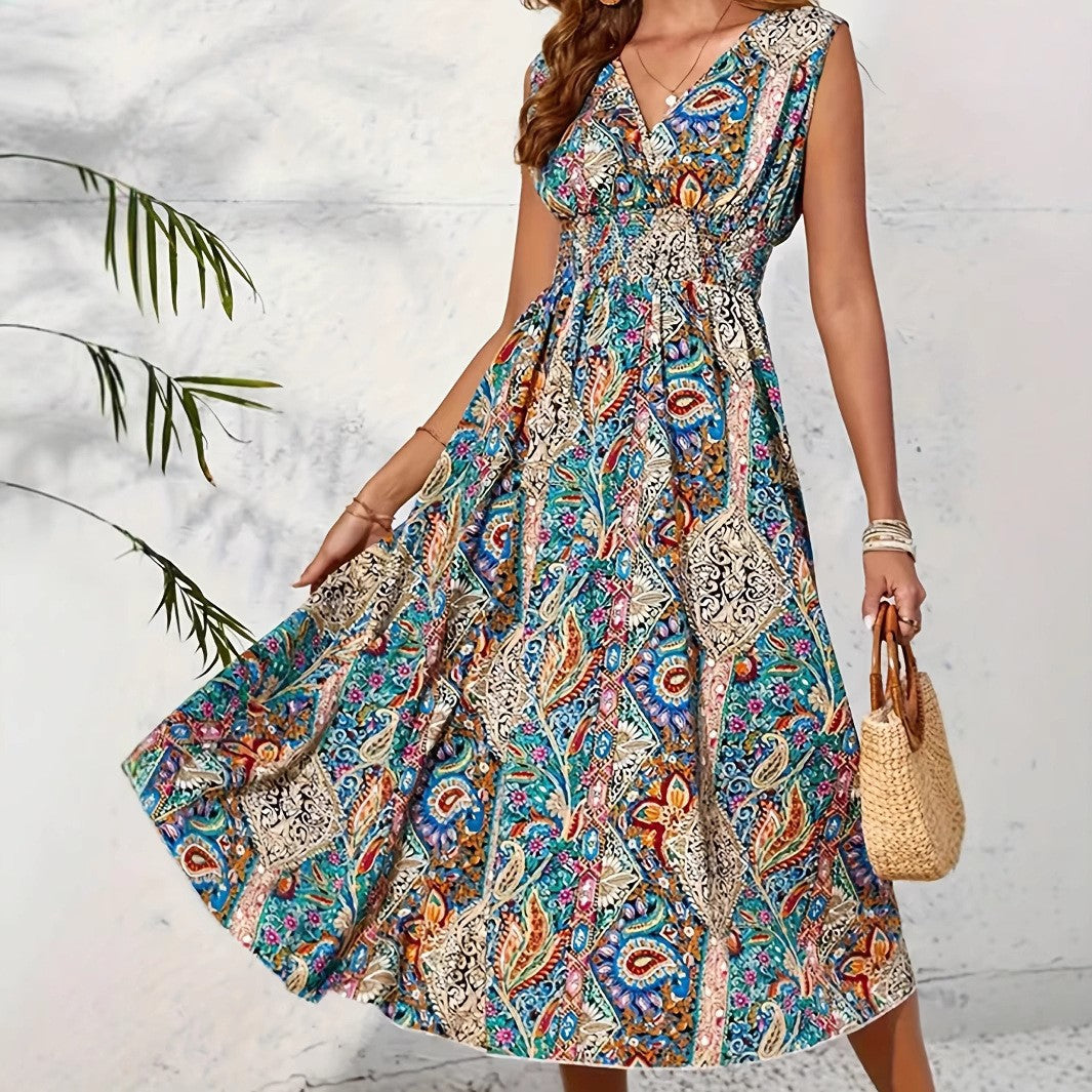 Robe longue élégante pour femme avec col en V et motif patchwork par berg-feldt