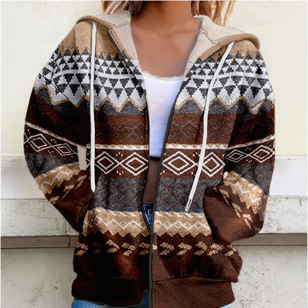 Bequemer Damen-Fleece-Hoodie mit geometrischem Muster von berg-feldt