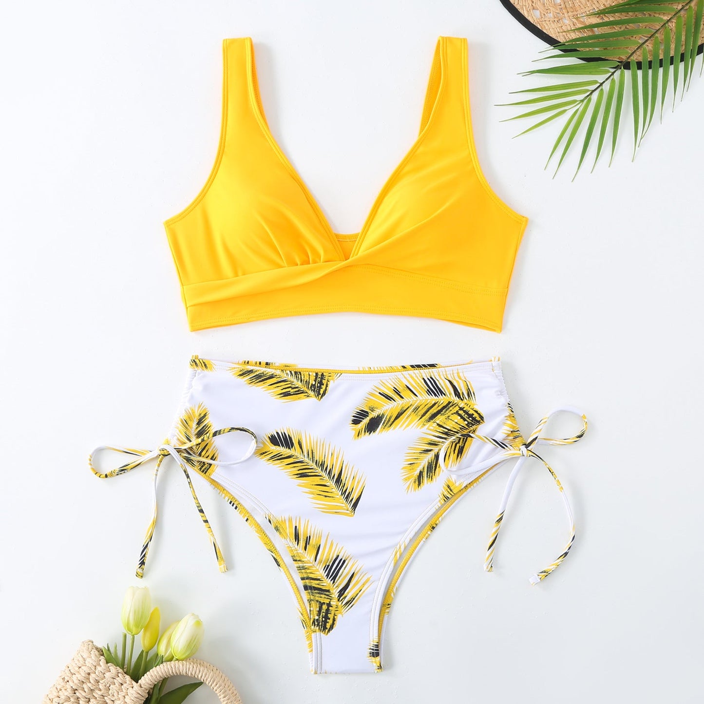 Ensemble de bikini taille haute imprimé feuilles de palmier Berg-Feldt pour femme
