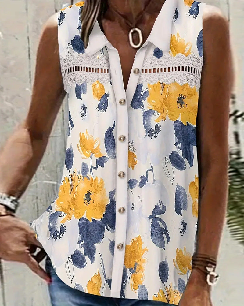 Blouse à imprimés floraux féminins et détails en dentelle délicate signée berg-feldt