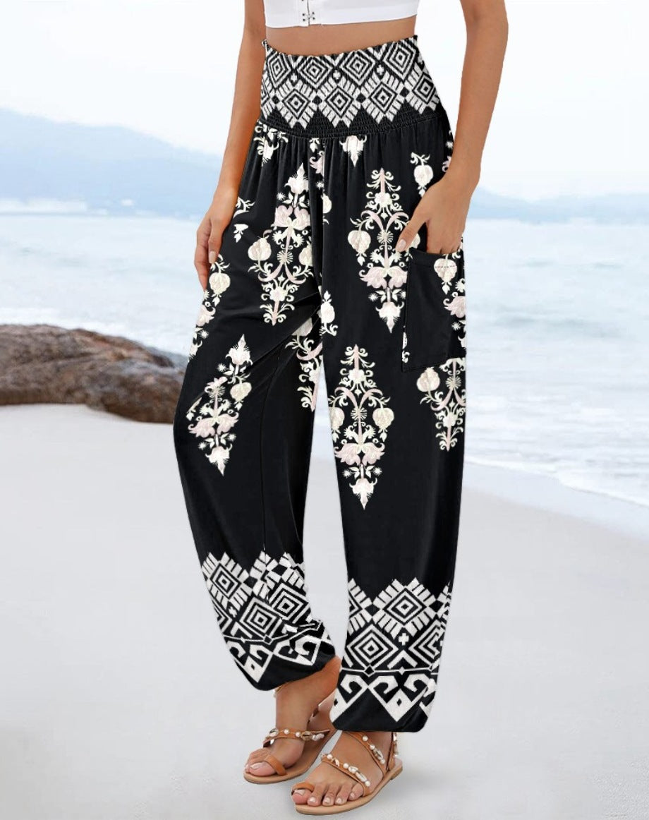 Pantalon de plage élégant et confortable pour femme, à taille élastique, motif cachemire, par berg-feldt