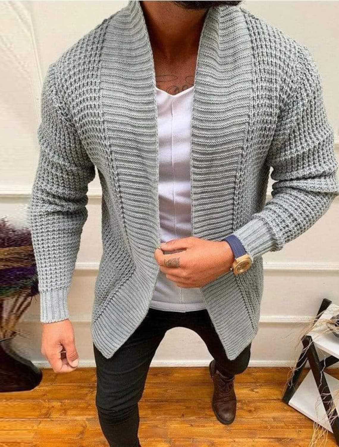 Cardigan homme avec col plongeant et motif texturé Berg-Feldt