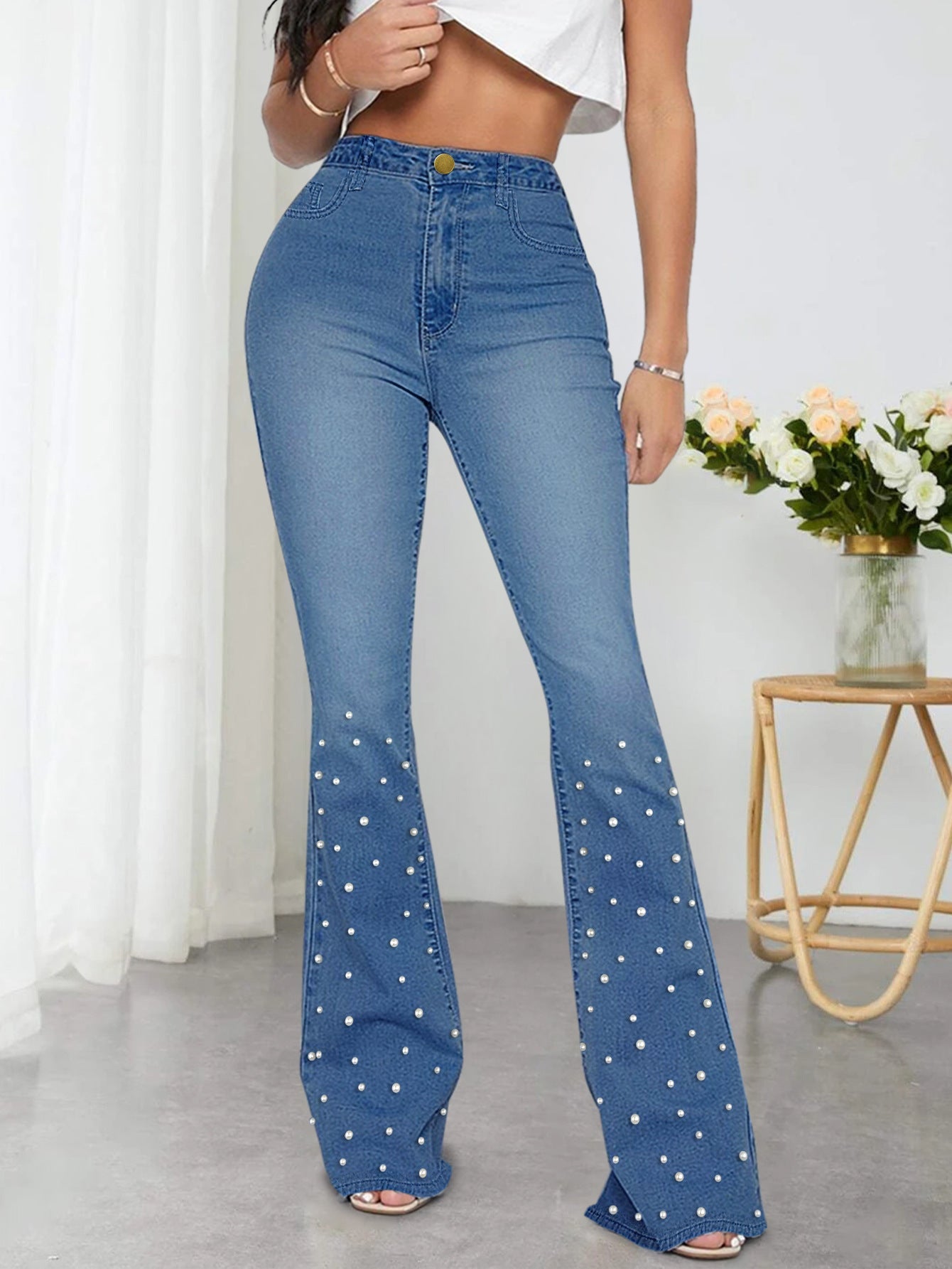 Jeans bootcut femme avec ornement perlé de berg-feldt