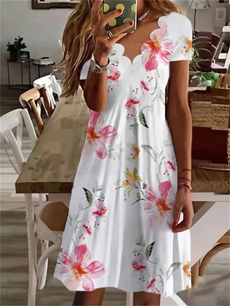 Robe trapèze femme Berg-Feldt, col festonné, motif floral