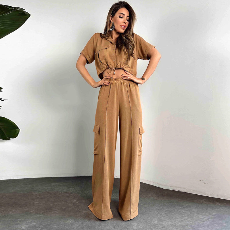 Modernes Damen Zweiteiler Set: Cropped Bluse & weite Hose von berg-feldt