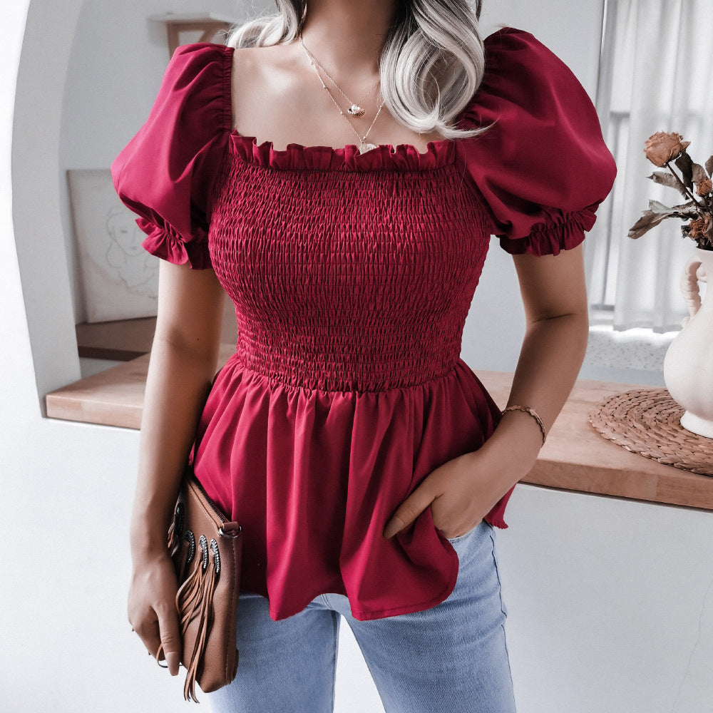 Chemisier pour femme à manches bouffantes, volants et taille élastique par berg-feldt