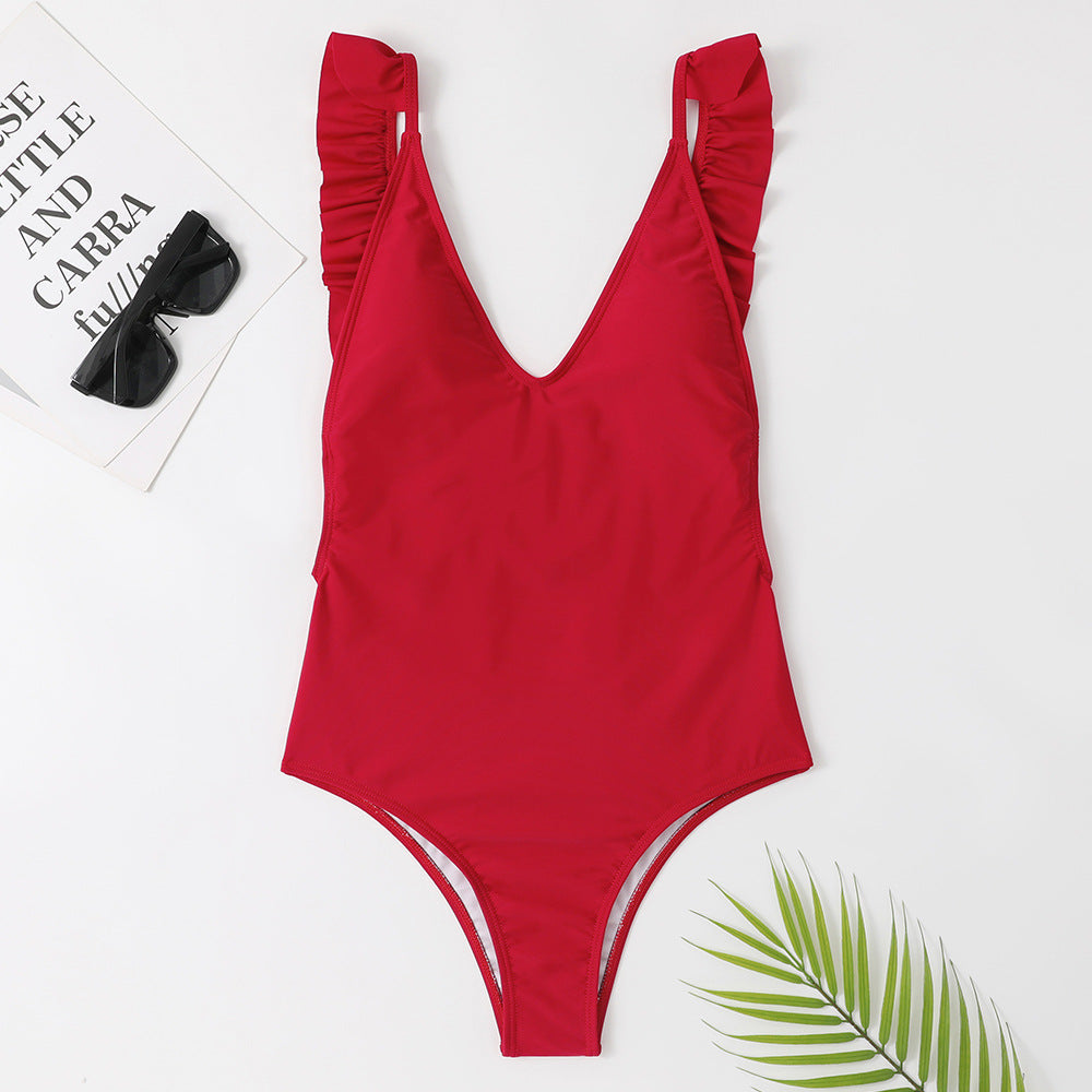 Maillot de bain une pièce pour femme Berg-Feldt, col en V, à volants