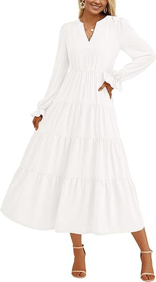 Robe longue légère pour femme avec volants et boutons par berg-feldt