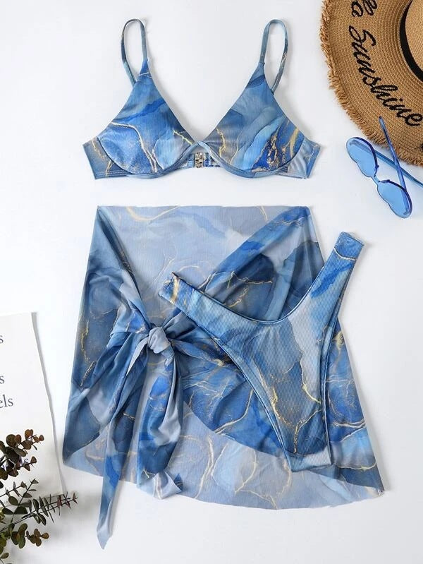 Maillot de bain deux pièces pour femme Berg-Feldt à motif floral avec paréo assorti