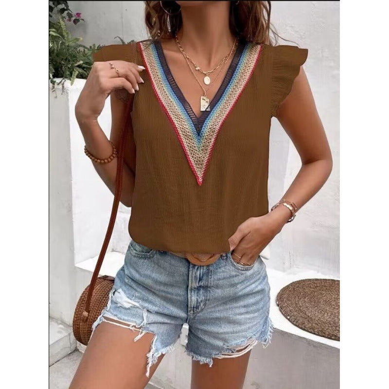 Berg-Feldt Blouse pour femme, décolleté en V et ornée de motifs