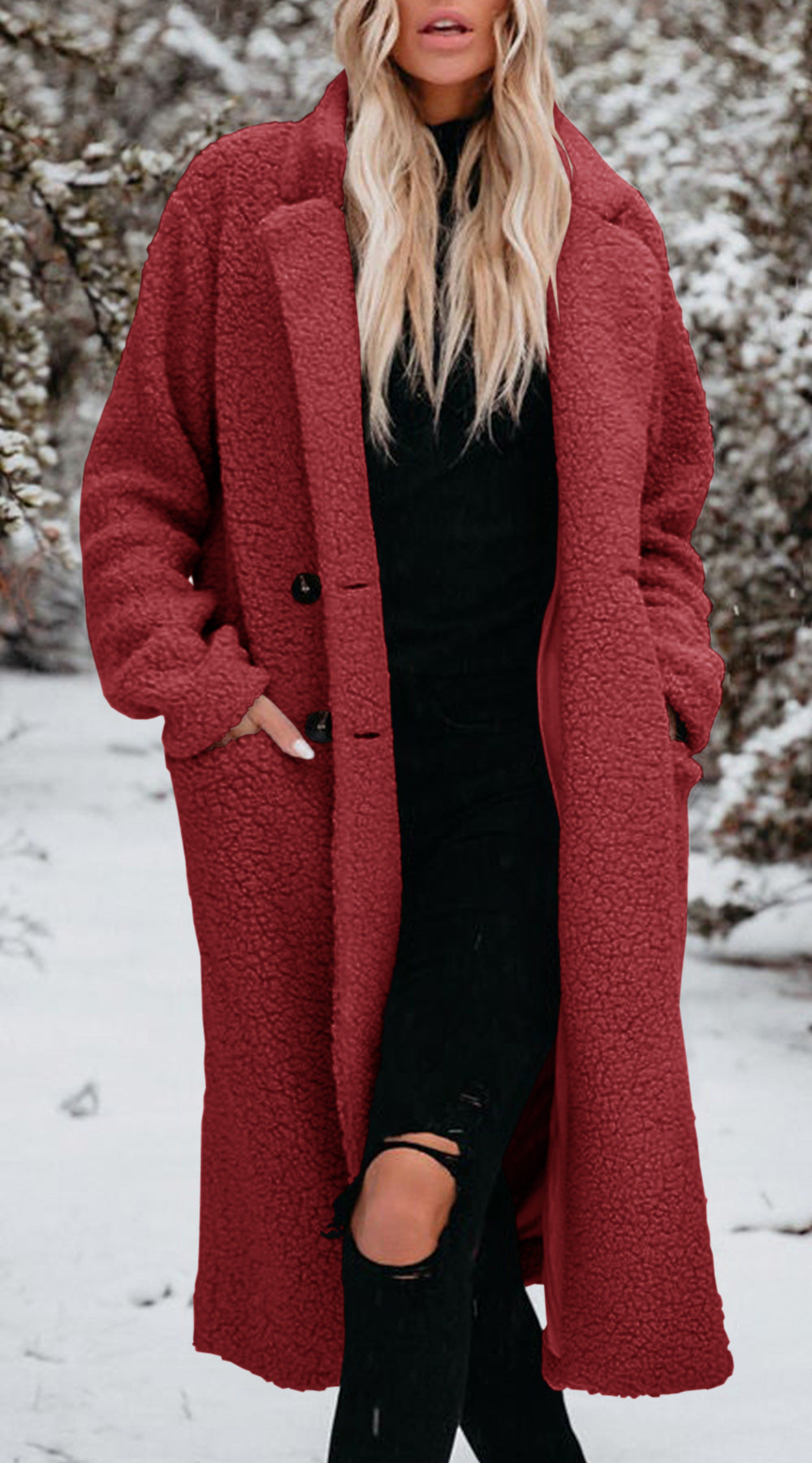 Damen Oversized Teddy-Mantel mit Knopfverschluss und praktischen Taschen Berg-Feldt