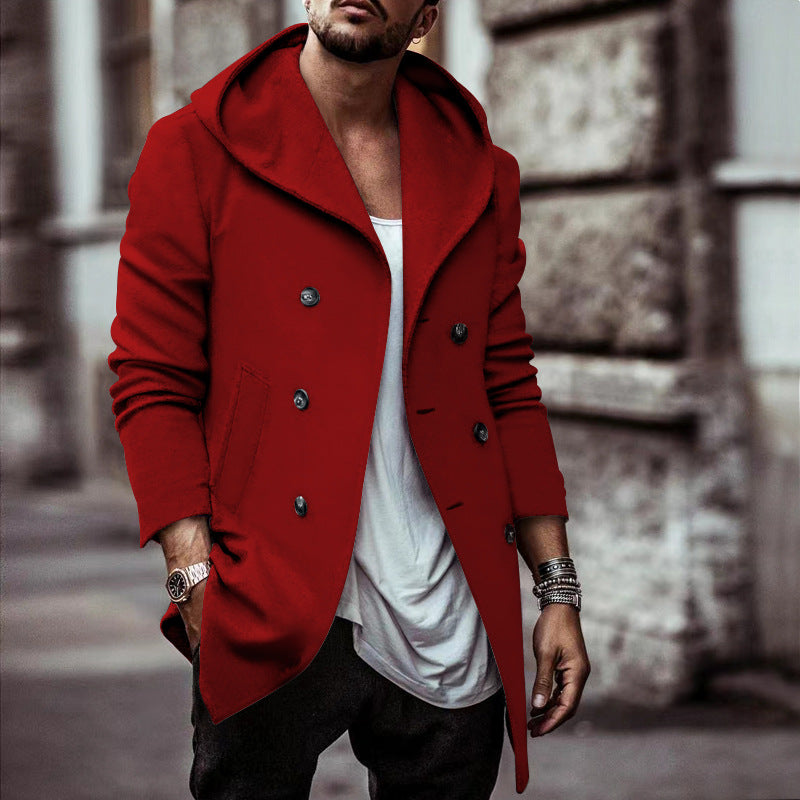 Manteau à capuche élégant pour homme à double boutonnage et col large Berg-Feldt
