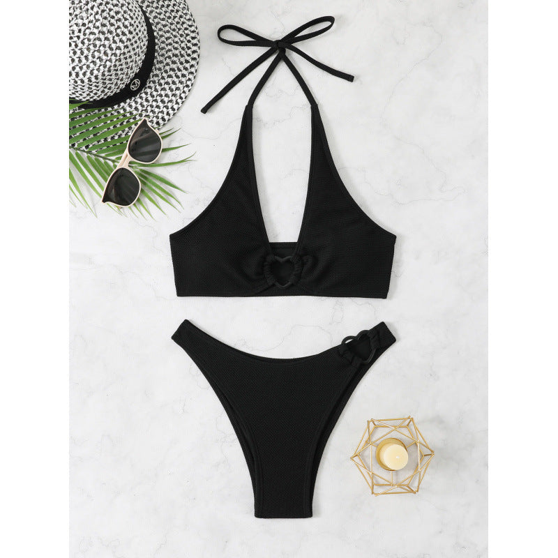 Haut de bikini triangle Berg-Feldt pour femme, décolleté en cœur, avec nouettes fantaisie