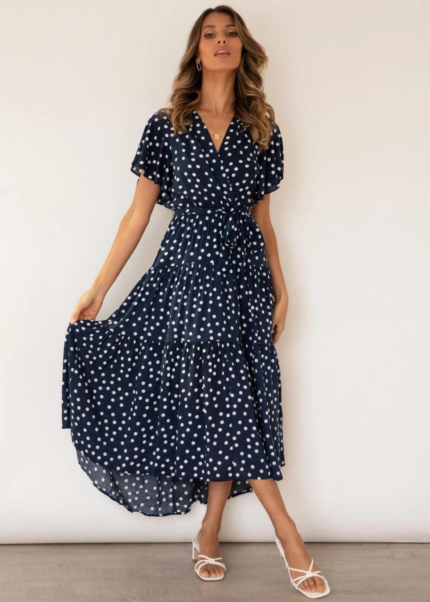 Maxikleid im Vintage-Stil mit Polka Dots und Bindegürtel von berg-feldt