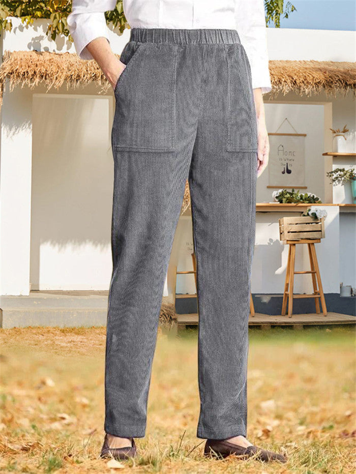 Pantalon en velours côtelé pour femme avec poches et taille élastique de berg-feldt