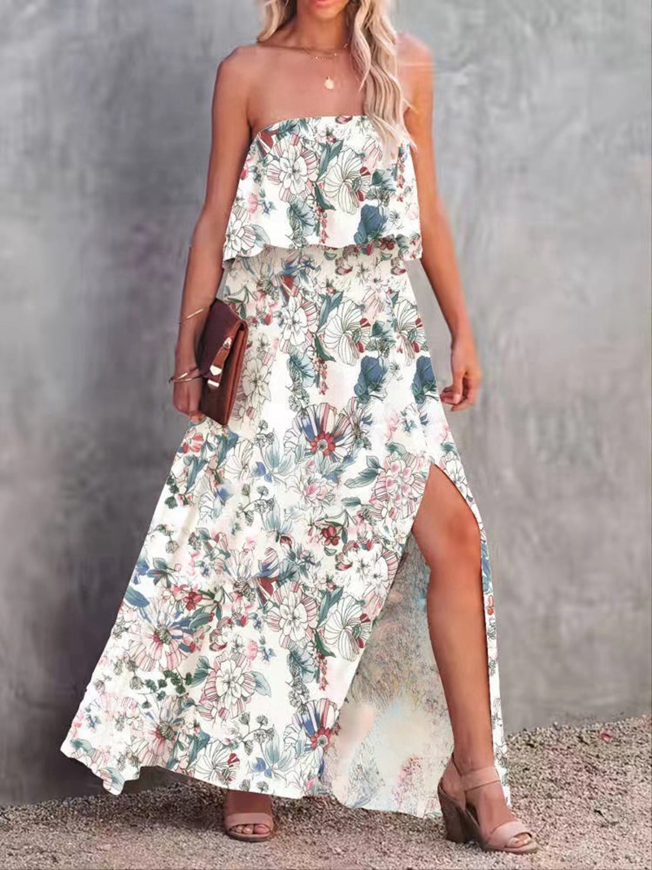 Robe longue pour femme, bustier, florale, avec fente latérale de berg-feldt